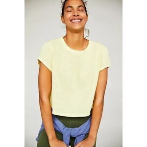 Free People Movement Second Base Ribbed Cropped Tee Yellow Womens Large
